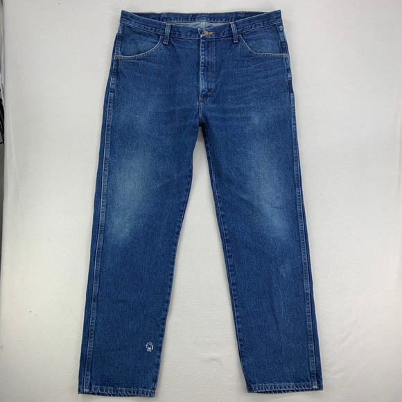 VTG Rustler Jeans‎ Straight Mens 38x32 Blue Faded Distressed Denim Retro Work - Picture 2 of 13